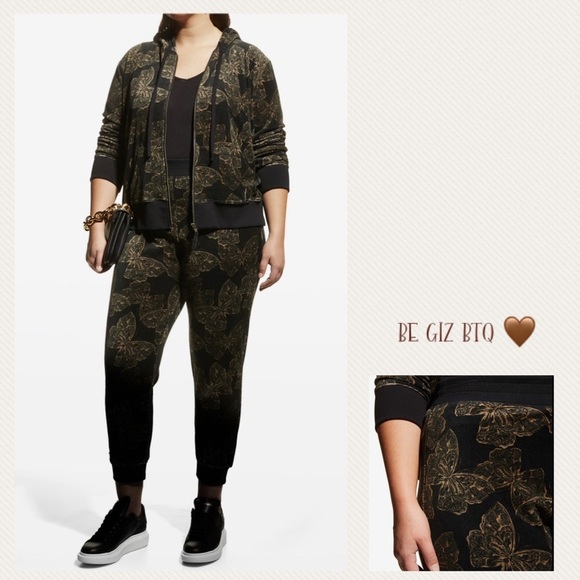 NWT Johnny Was Zuri Modern Velour Sweatpants Black & Butterflies Size Plus 1X - Picture 3 of 14